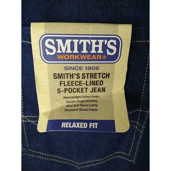 Smiths Workwear Fleece Lined 5 Pocket Relaxed Fit Denim Jeans Mens 42x32 Stretch - Picture 11 of 11